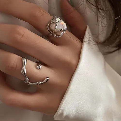 Miniatura 254 de Anillo de plata de ley 925, minimalista, ajustable, hecho a mano, para mujeres y niñas