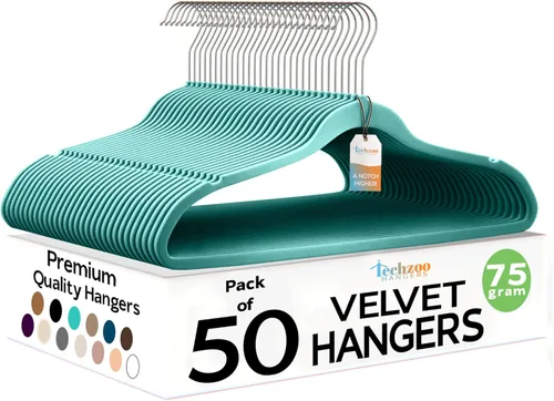 Miniatura 21 de Techzoo Perchas de Terciopelo Premium Paquete de 50 Perchas Ultra Delgadas Antideslizantes de Fieltro para Adultos que Ahorran Espacio para Perchas