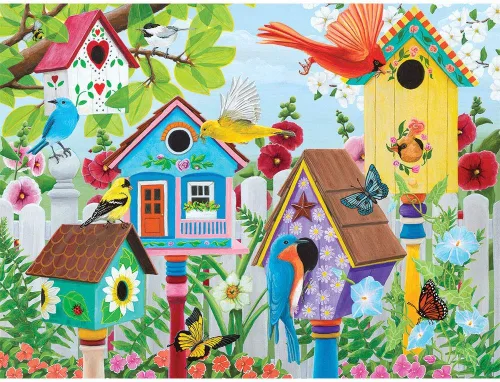 Miniatura 2 de Bits and Pieces Rompecabezas grande de 300 piezas para adultos – 'Birdhouse Garden' por la artista Kathy Bambeck, tamaño del rompecabezas