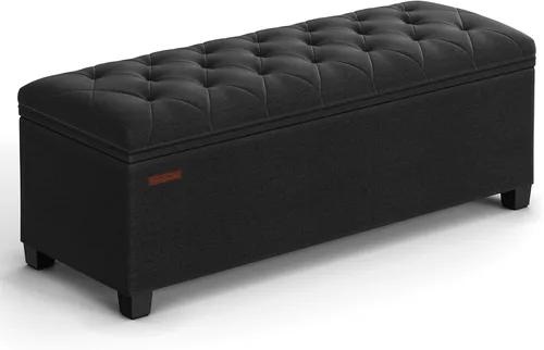 Miniatura 8 de SONGMICS Banco otomano de almacenamiento de terciopelo, reposapiés con patas, 15.7 x 43 x 15.7 pulgadas, banco de extremo de cama, baúl de Blanco