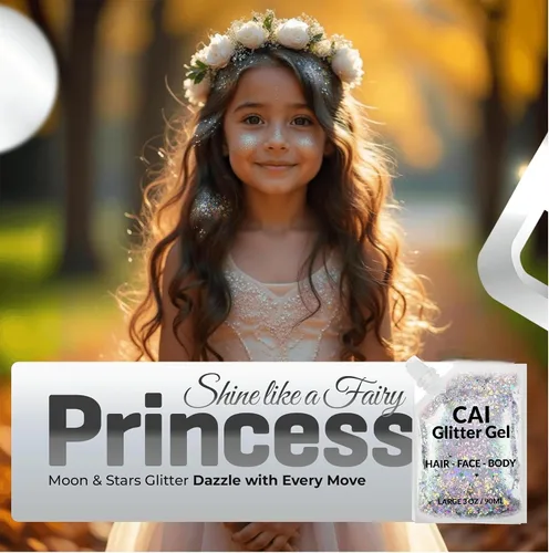 Miniatura 3 de Gel de purpurina para rostro, cuerpo y cabello, purpurina de Halloween para niños y mujeres, gel de grado cosmético de 3 onzas con luna y estrellas