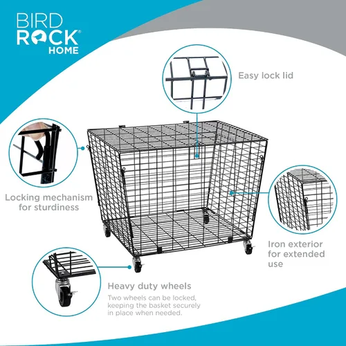 Miniatura 6 de BIRDROCK HOME Organizador de cesta de pelotas deportivas con ruedas y ruedas resistentes, ideal para baloncesto, fútbol, béisbol, armario