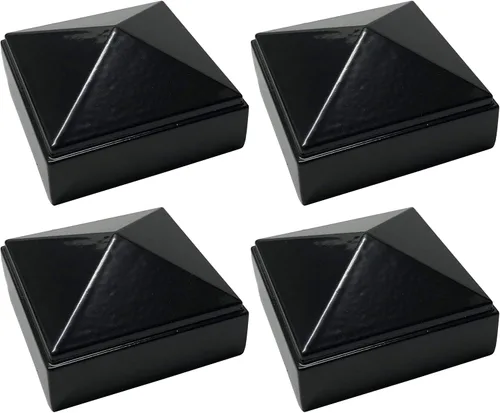 Miniatura 21 de Tapa de poste piramidal de aluminio de 3 x 3 pulgadas para postes de metal, ajuste a presión, color negro con recubrimiento en polvo, resistente al