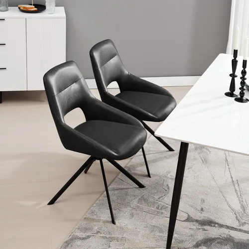 Miniatura 6 de Juego de 1 silla de escritorio moderna de mediados de siglo, sin ruedas, silla de comedor giratoria de piel sintética con patas de metal, silla Negro
