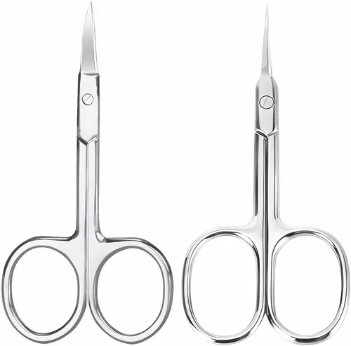 Paquete de 2 tijeras para cutículas y tijeras de aseo extrafinas para manicura y pedicura, hoja curvada precisa punta puntiaguda kit de aseo para