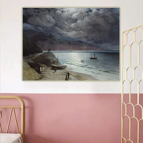 Pinturas famosas Impresión de lienzo Ivan Aivazovsky "Noche en Gurzof" Cuadro de arte de pared en lienzo para decoración de oficina 30x39cm Sin marco