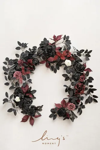 Miniatura 5 de Ling's Moment Guirnalda de Flores Artificiales Negra Burdeos de 5 Pies, Hojas de Rosas Falsas, Guirnalda Floral, Flores de Arco, Enredadera