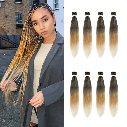 Miniatura 44 de 8 paquetes de extensiones preestiradas - 16 pulgadas de cabello trenzado premium, 55G/paquete, sin picazón, fijación en agua caliente, textura Perm