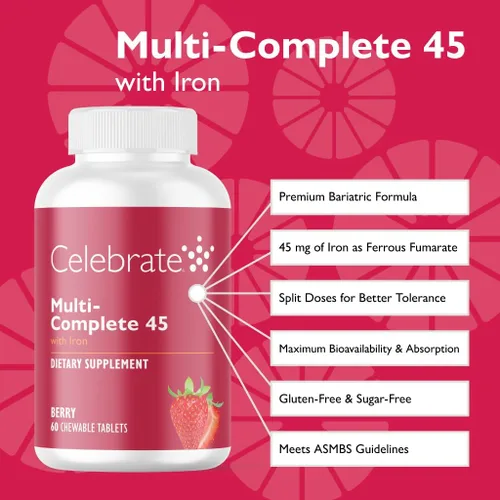 Miniatura 2 de Celebrate Vitamins Multi-Complete Chewables, 45 mg de hierro, multivitamínico bariátrico diario para pacientes con gastrectomía de manga y cirugía