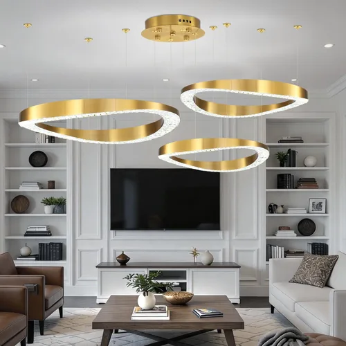 Miniatura 11 de Flashing God Lámpara de Araña Grande para Techo Alto, Lámpara de Araña de Cristal Moderna de 5 Anillos para Entrada, Accesorios de Iluminación