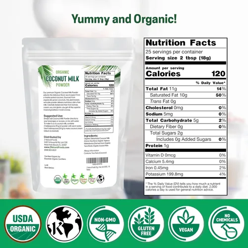 Miniatura 2 de Z Natural Foods Leche de coco orgánica en polvo, alternativa vegana totalmente natural sin lácteos con MCTs - Crema de coco sin azúcar para café