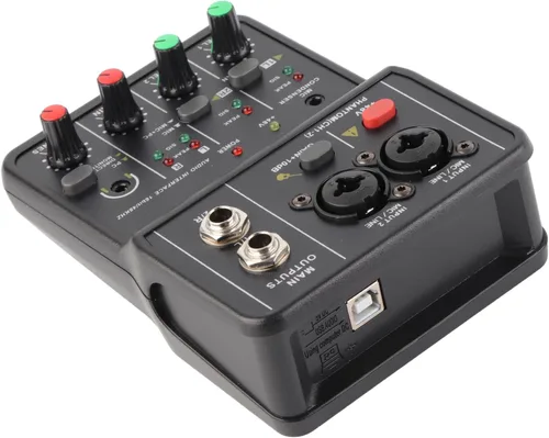 Miniatura 3 de Mezclador de audio, 2 canales, mezclador estéreo de audio USB 48 V, consola de mezcla de sonido compacta para grabación de música, karaoke en casa