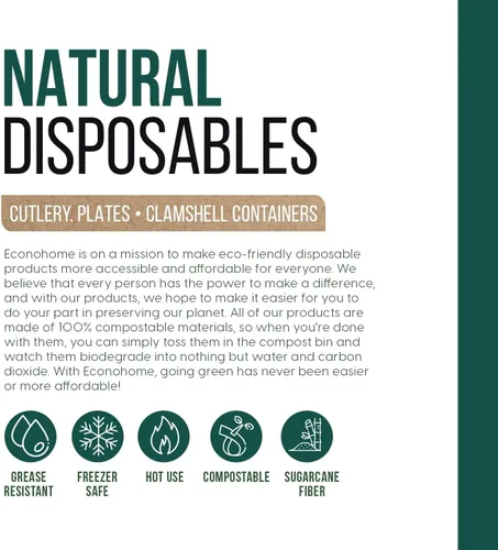 Miniatura 5 de EconoHome Platos de papel compostables de 10 pulgadas, platos desechables ecológicos hechos de fibra de bagazo o caña de azúcar, aptos