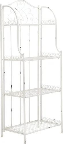 Miniatura 7 de Safavieh PAT5014B Outdoor Collection Amaris - Estante para panaderos de 4 niveles de hierro forjado blanco antiguo