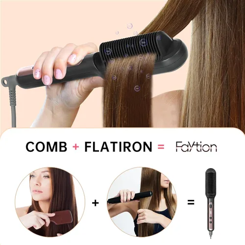 Miniatura 2 de Cepillo alisador de cabello con 9 temperaturas, cepillo alisador iónico negativo para el cuidado de la liebre, peine alisador de cerámica con diseño