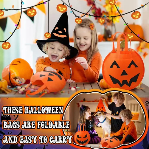 Miniatura 2 de 24 bolsas de Halloween de truco o trato de 12 x 10 pulgadas, no tejidas, bolsas de calabaza para niños, cumpleaños, regalos de fiesta de Halloween