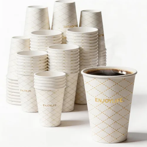 MOUMOULIFE Paquete de 100 tazas de café doradas, tazas de papel de 12 onzas con dorado dorado, elegantes tazas de café desechables, aisladas y a