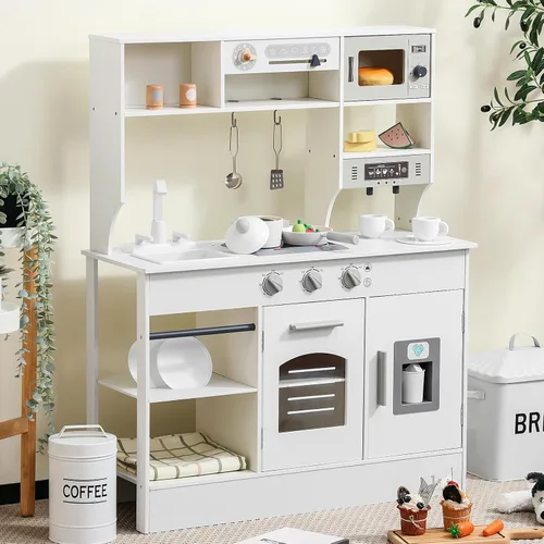 SainSmart Jr. Cocina de Juguete para Niños, Juego de Cocina de Madera con Luces y Sonidos, Fabricadora de Hielo, Horno y Fregadero, Cocina de Estilo