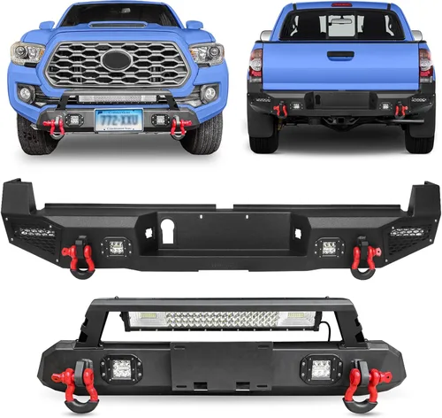 Miniatura 10 de Parachoques trasero de acero para Tacoma 2016 2017 2018 2019 2020 2021 2022 2023 con placa de cabrestante y orificio de sensor y luces LED y kits