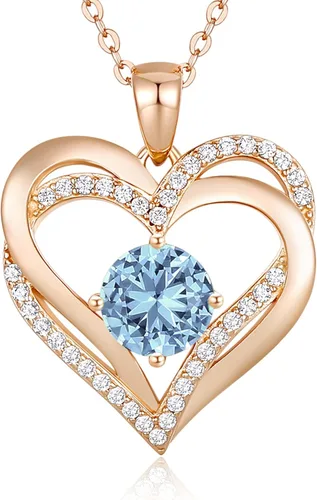 LOUISA SECRET Love Heart Birthstone Necklaces for Women 925 Sterling Silver Rose Gold Pendant Forever Diamond Jewelry Valentine's Day Christmas