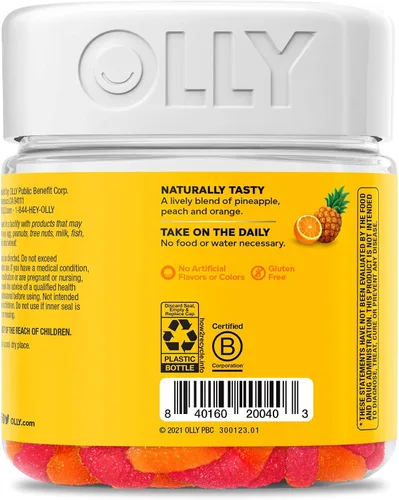 Miniatura 10 de OLLY Hello Happy Gummy Worms, apoyo para el equilibrio del estado de ánimo, vitamina D, azafrán, suplemento masticable para adultos, zing tropical