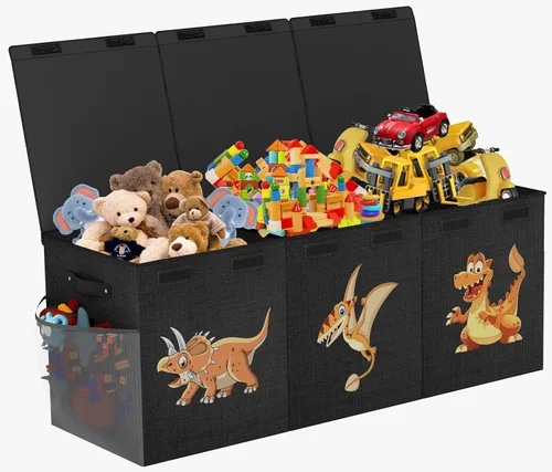 Miniatura 9 de Caja grande de juguetes, plegable, resistente, organizador de juguetes, cestas de dinosaurios con tapas para niños y niñas, sala de estar, sala