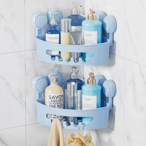 Miniatura 9 de LEVERLOC Organizador esquinero para ducha con ventosa, cesta de ducha potente con ventosa, organizador impermeable y resistente al óxido