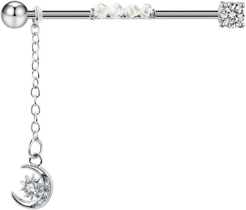 Piercing de hueso con barra para orejas, joyería de perforación corporal de luna, aretes de cartílago para todo tipo de juego, aretes de barra