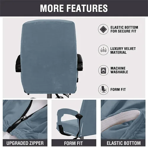 Miniatura 5 de Funda de terciopelo afelpado para silla de escritorio de oficina, a prueba de gatos, elástico extensible y cómodo protector para silla de oficina