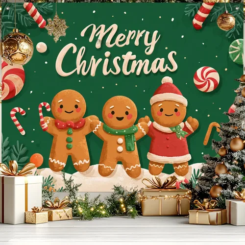 Miniatura 11 de BlissYard Pancarta de Fondo de Navidad de 8 x 6 pies Papá Noel Trineo Reno Feliz Navidad Árbol Muñeco de Nieve Regalos País de las Maravillas