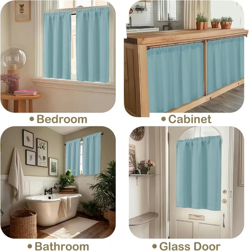 Miniatura 5 de OVZME Cortinas opacas turquesa para tratamiento de ventanas pequeñas, cortinas cortas con bloqueo de luz para ventana de cocina sobre el fregadero