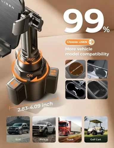 Miniatura 7 de LISEN Versión Mejorada Soporte para Taza y Teléfono Soporte para Teléfono con Cuello Largo Ajustable 360° Montaje para Teléfono en Coche y Carrito