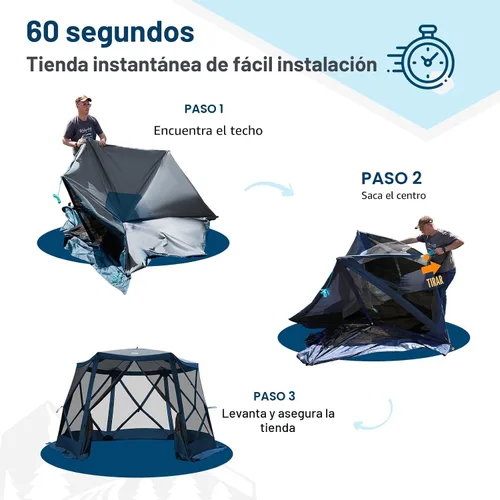 Miniatura 3 de Timber Ridge Gazebo desplegable, casa portátil de pantalla instantánea con malla, fácil de instalar en 60 segundos, mide 12.1' x 10.5' x 7.2', se