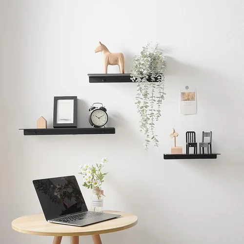 Miniatura 9 de JOOM Estante de pared de metal, flotante, 12" negro, pequeño, estantes de exhibición para almacenamiento (negro, 12 pulgadas)