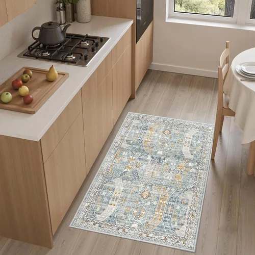 Miniatura 558 de Madane Tapete lavable de 2 x 10 pies para pasillo, cocina, recibidor, clásico, suave, antideslizante para interiores, casa de campo, baño, sala