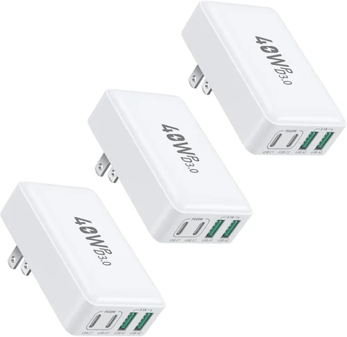 Miniatura 9 de OKRAY - Bloque de carga USB C plano de 40 W, 4 puertos tipo C, enchufe de pared plegable de ladrillo de carga rápida, PD3.0 y QC3.0, adaptador