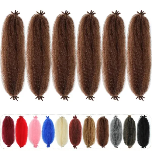 Miniatura 16 de Cabello afro trenzado elástico de 24 pulgadas, cabello Marley para rastas sintéticas, cabello trenzado estilo Marley Twist color rojo burdeos