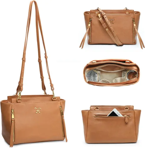 Miniatura 6 de miss fong Mochila para pañales, bolsa de bebé, bolsa de pañales de cuero, bolsa de pañales con bolsas cruzadas para pañales, Miss Fong Paquete