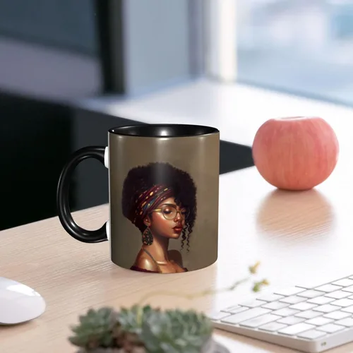 Miniatura 7 de Taza de café, taza de té para mujeres y niñas, taza de diseño único, perfecta para regalos, mujeres afroamericanas afro