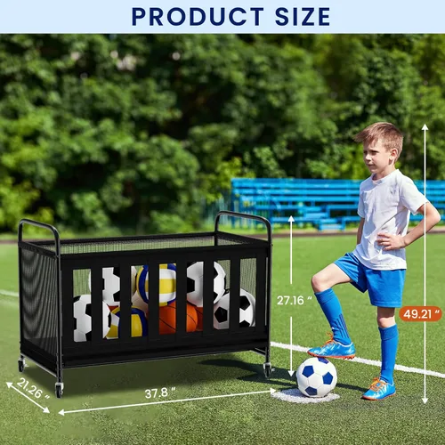 Miniatura 2 de Contenedor de almacenamiento de pelotas grande con ruedas, almacenamiento de pelotas al aire libre para garaje, organizador de equipo deportivo
