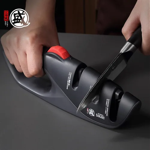 Miniatura 2 de MITSUMOTO SAKARI Afilador de cuchillos japonés de 3 etapas, afilador de cocina ajustable con ranuras gruesas, finas y para tijeras para cuchillos