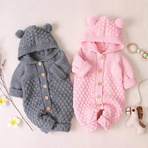 Miniatura 6 de Suéter de punto unisex con capucha y orejas de oso en 3D, de manga larga, ropa de dormir para el invierno