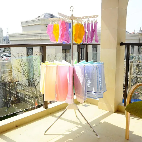 Miniatura 3 de BAOYOUNI Estante de secado de ropa plegable de 2 niveles para interiores y exteriores, con 24 clips y 16 barras de toallas para ropa de bebé