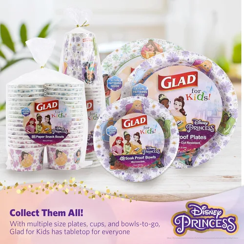 Miniatura 6 de Glad Vasos de plástico desechables de Disney Princess para niños, divertidos, resistentes, aptos para niños, vasos desechables de plástico para uso