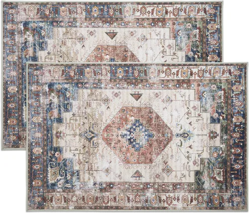 Miniatura 16 de 2 piezas de alfombrilla lavable para interiores de 24" x 36", antideslizante, alfombra de suelo retro, alfombra absorbente para entrada, alfombra
