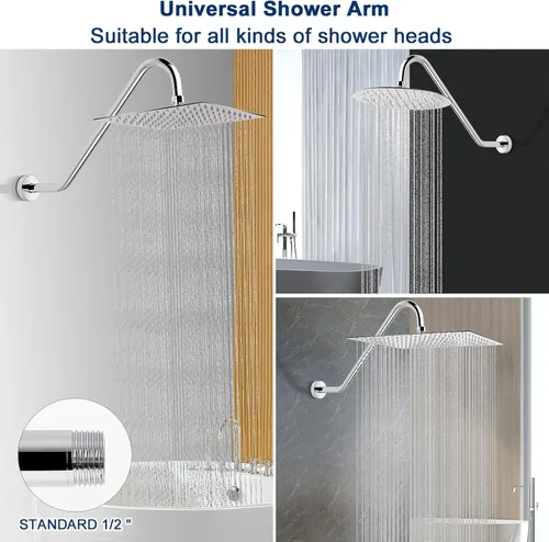Miniatura 6 de NearMoon Brazo de extensión de ducha en forma de J, extensor de altura de cabezal de ducha de acero inoxidable con brida, diseño de tubo elevador