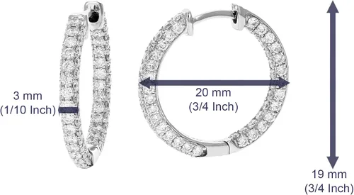 Miniatura 3 de Vir Jewels Aretes de aro redondos de 170 piedras cultivados en laboratorio de 2 cttw de oro blanco de 14 quilates, juego de puntas de 34 pulgadas