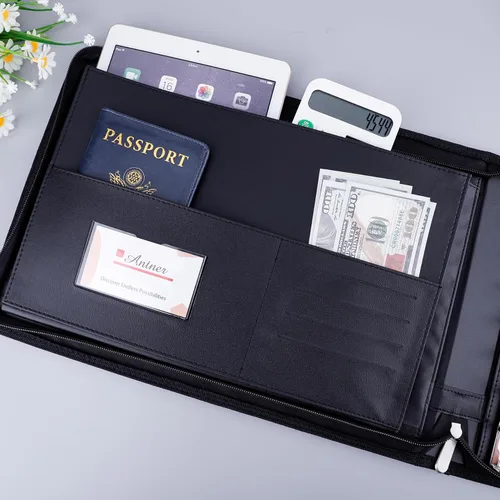 Miniatura 5 de Antner Carpeta con cremallera de 7 anillos para talonarios de cheques de negocios, formato 3 en una página, capacidad para 600 cheques, cubierta