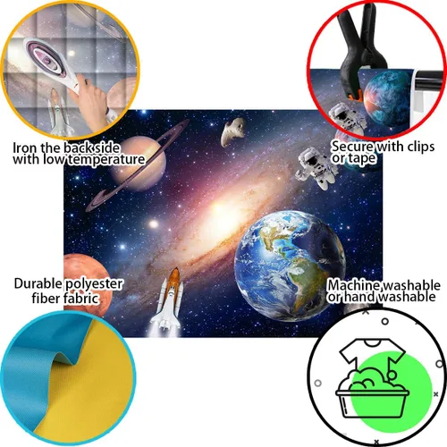 Miniatura 4 de Fondo del espacio exterior para bebés y niños, astronautas, cohetes, nave espacial, universo, planetas, fondo, perfecto para decoraciones de fiesta