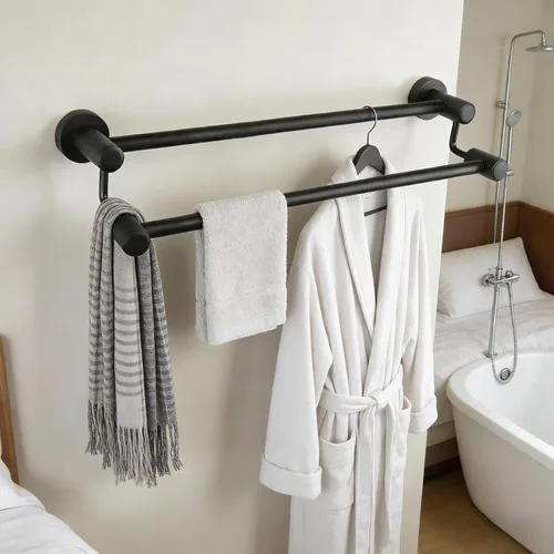 Miniatura 4 de TocTen Barra Doble para Toallas de Baño – Toallero reforzado de acero inoxidable SUS304 para baño, accesorios de baño, barra doble para toallas
